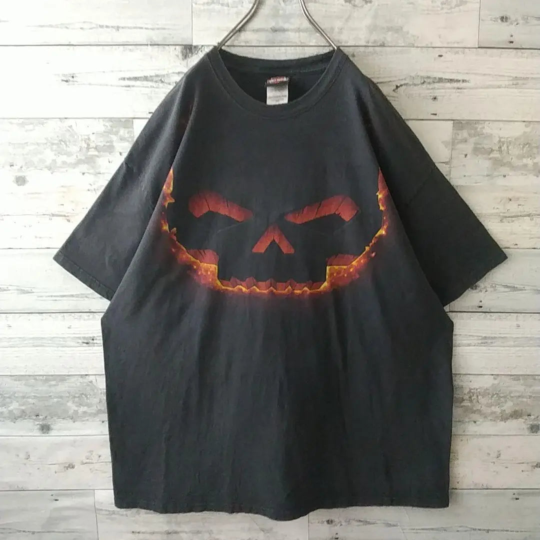 Tamaño raro ☆ Camiseta Skullfire con estampado de doble cara de Harley Davidson | 希少サイズ☆ハーレーダビッドソン 両面プリント スカル ファイヤー Tシャツ