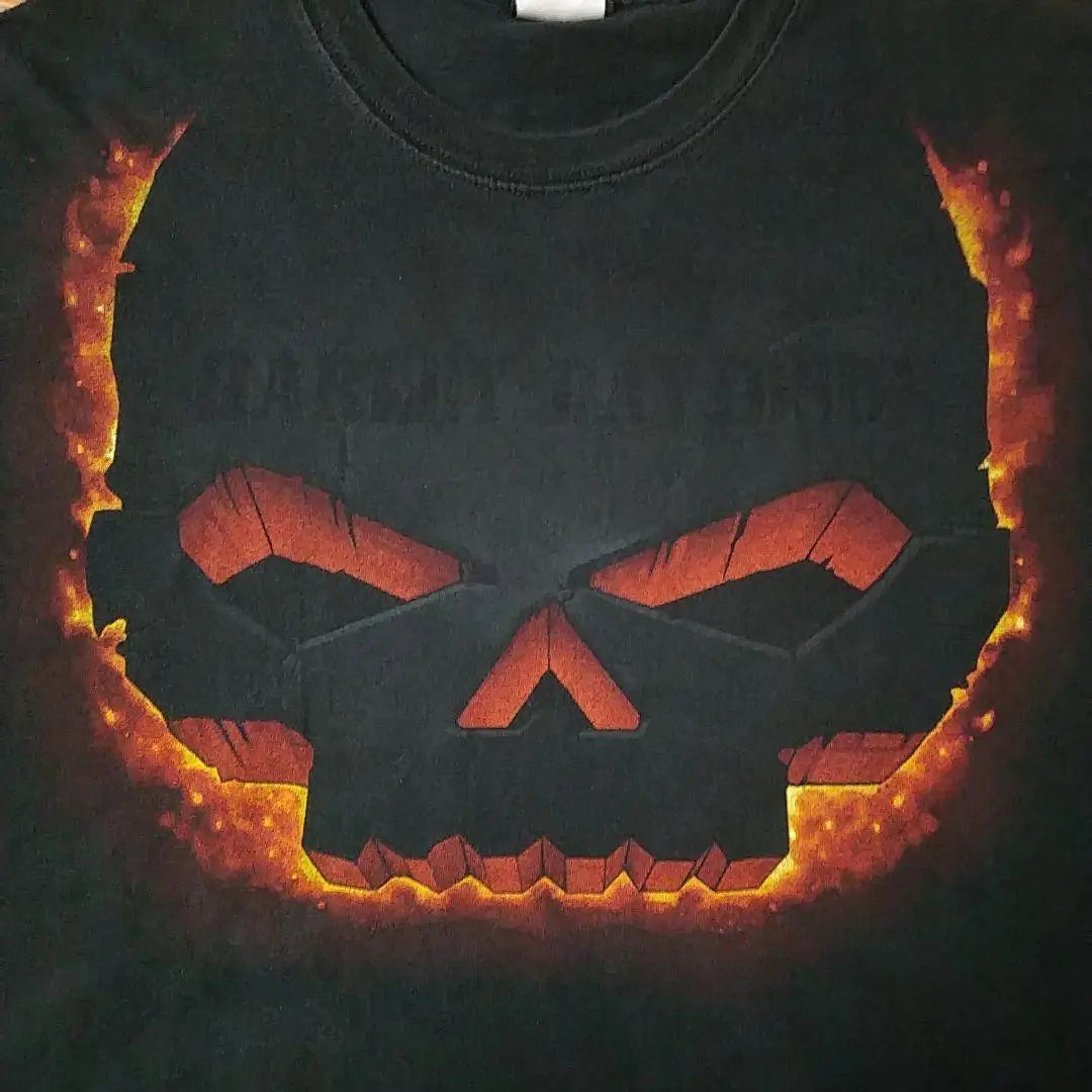 Tamaño raro ☆ Camiseta Skullfire con estampado de doble cara de Harley Davidson | 希少サイズ☆ハーレーダビッドソン 両面プリント スカル ファイヤー Tシャツ