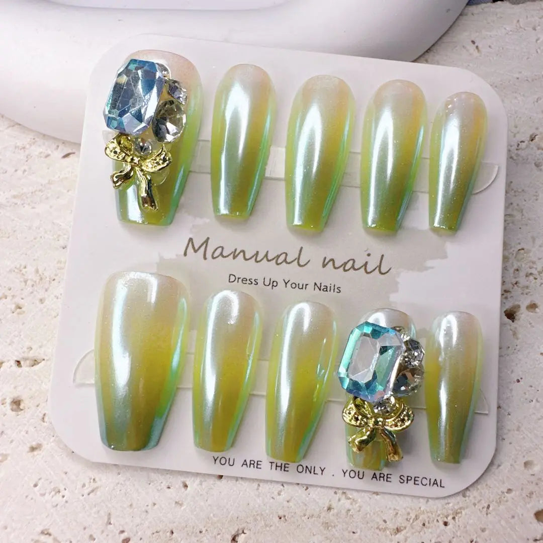 Stylish green magnet glitter actual product recommended nail tips fake nail gal subculture y2k nuance