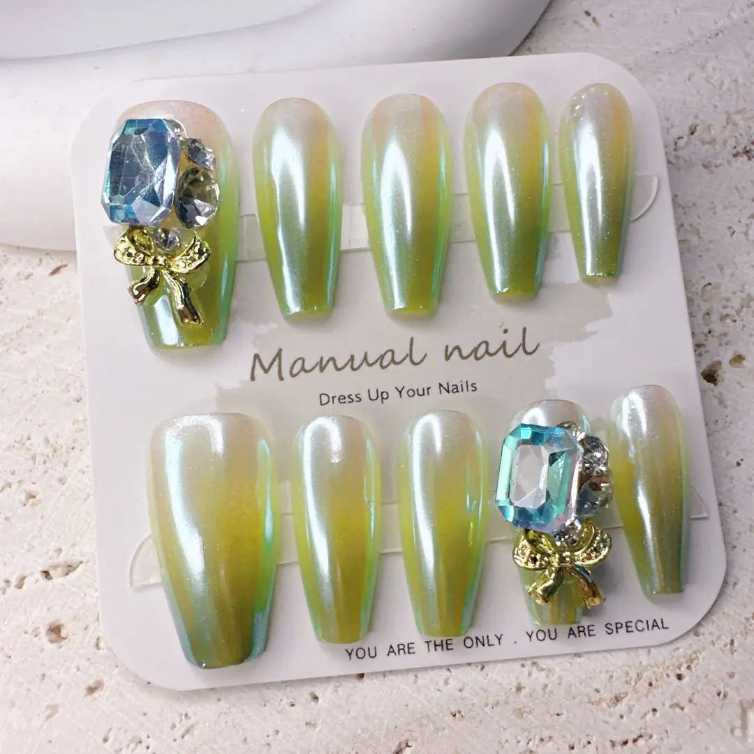 Stylish green magnet glitter actual product recommended nail tips fake nail gal subculture y2k nuance