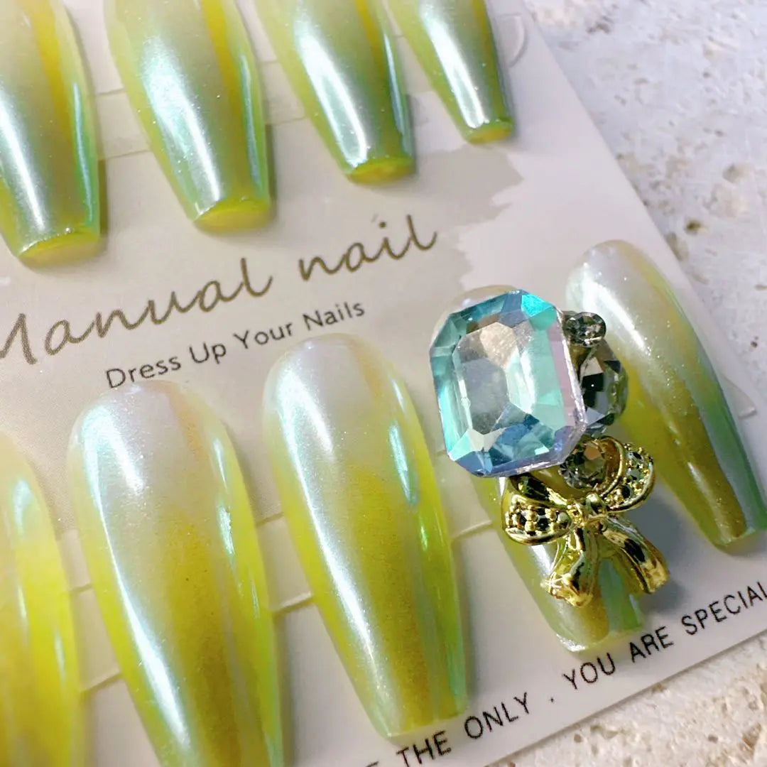 Stylish green magnet glitter actual product recommended nail tips fake nail gal subculture y2k nuance