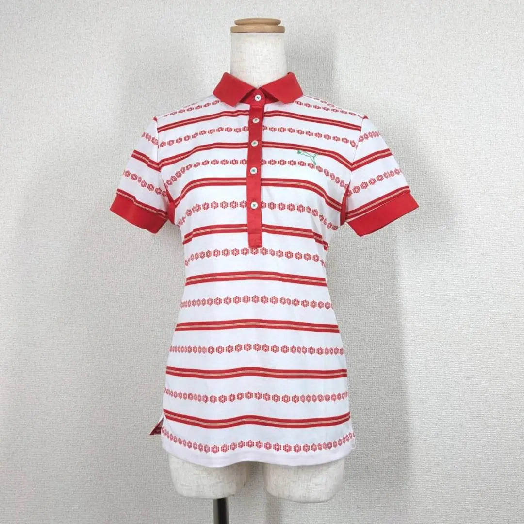 [Puma] Golf wear shirt white red L women's short sleeve striped beautiful item