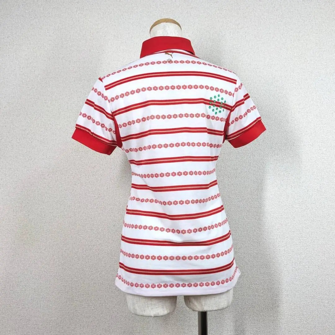 [Puma] Golf wear shirt white red L women's short sleeve striped beautiful item