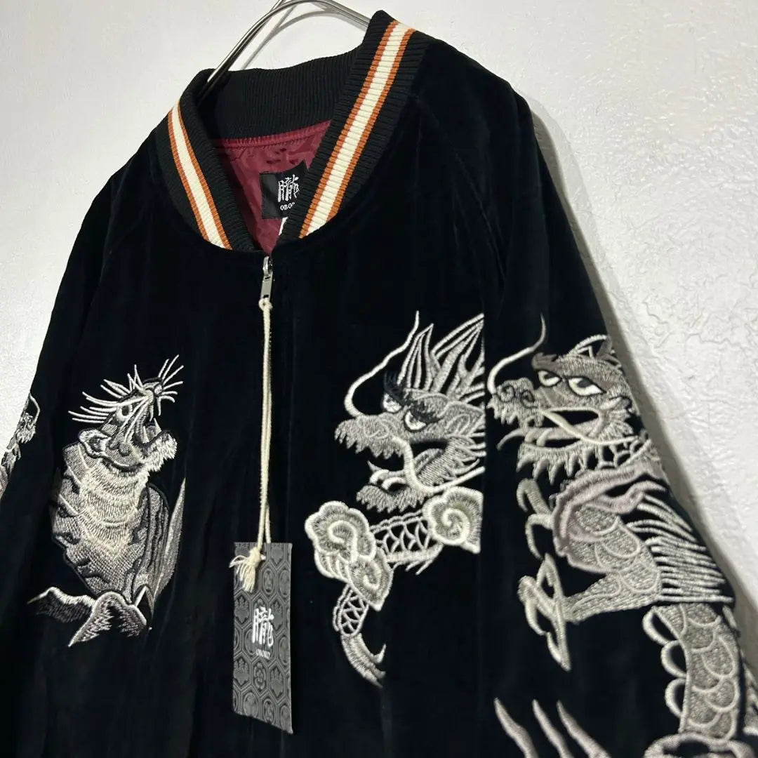 Oboro Vintage Dragon and Tiger Embroidery Japanese Pattern Velvet Sukajan Dragon and Tiger