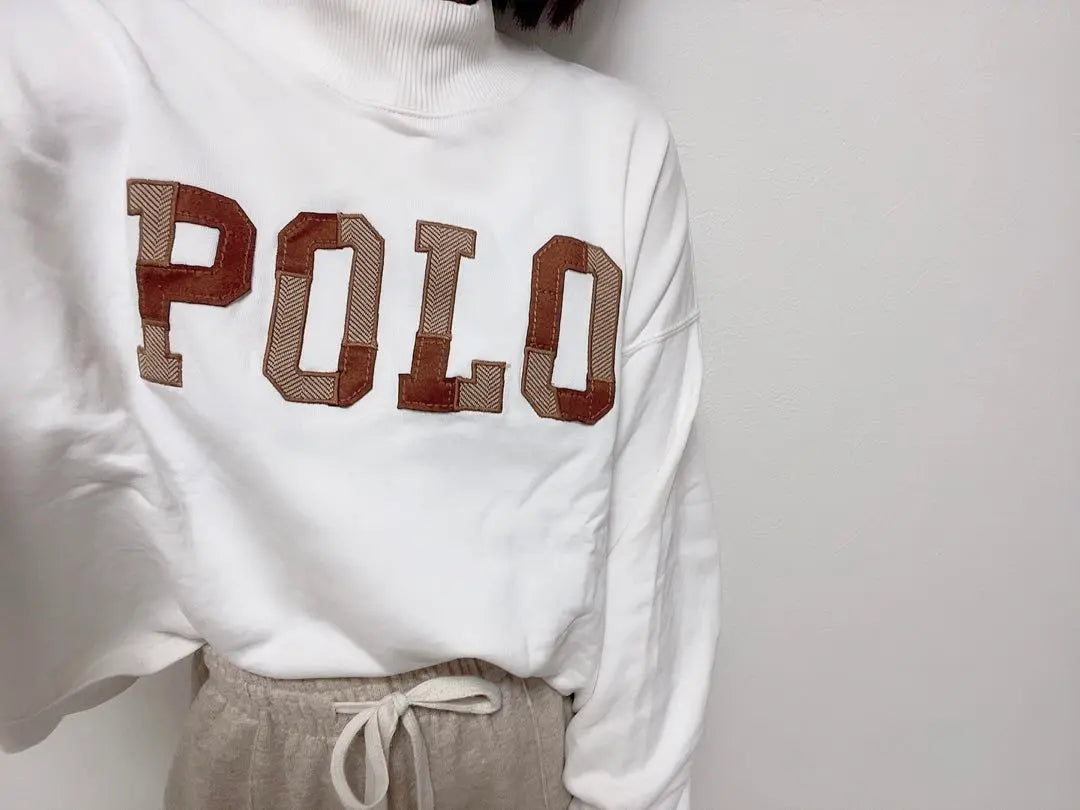 Ralph Lauren logo oversized mock neck sweatshirt white