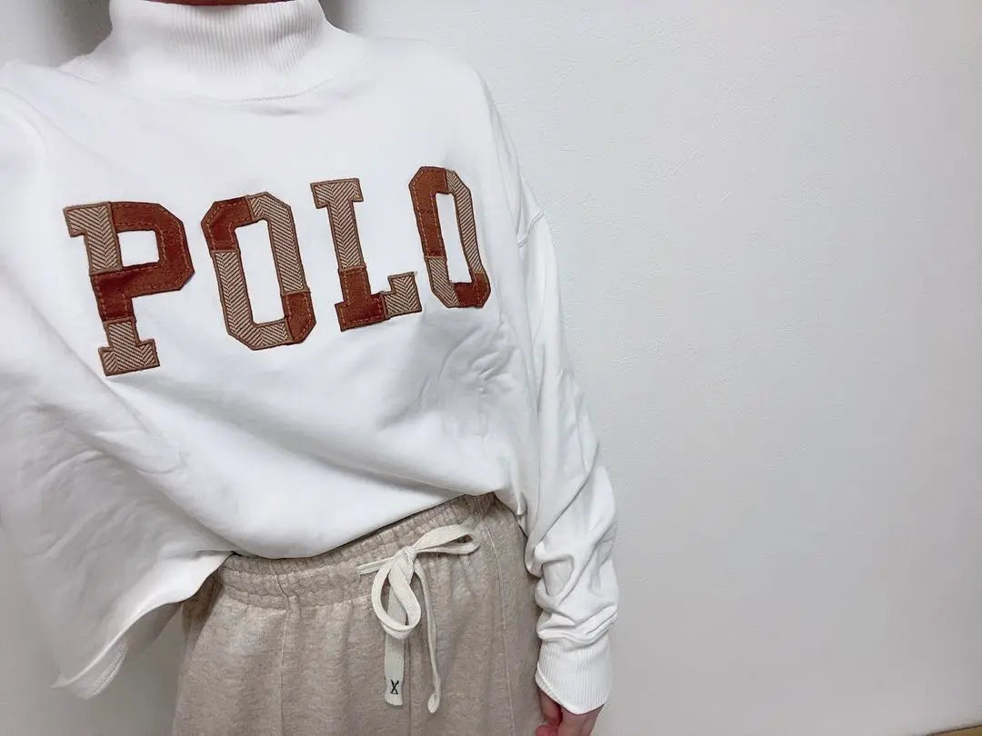 Ralph Lauren logo oversized mock neck sweatshirt white