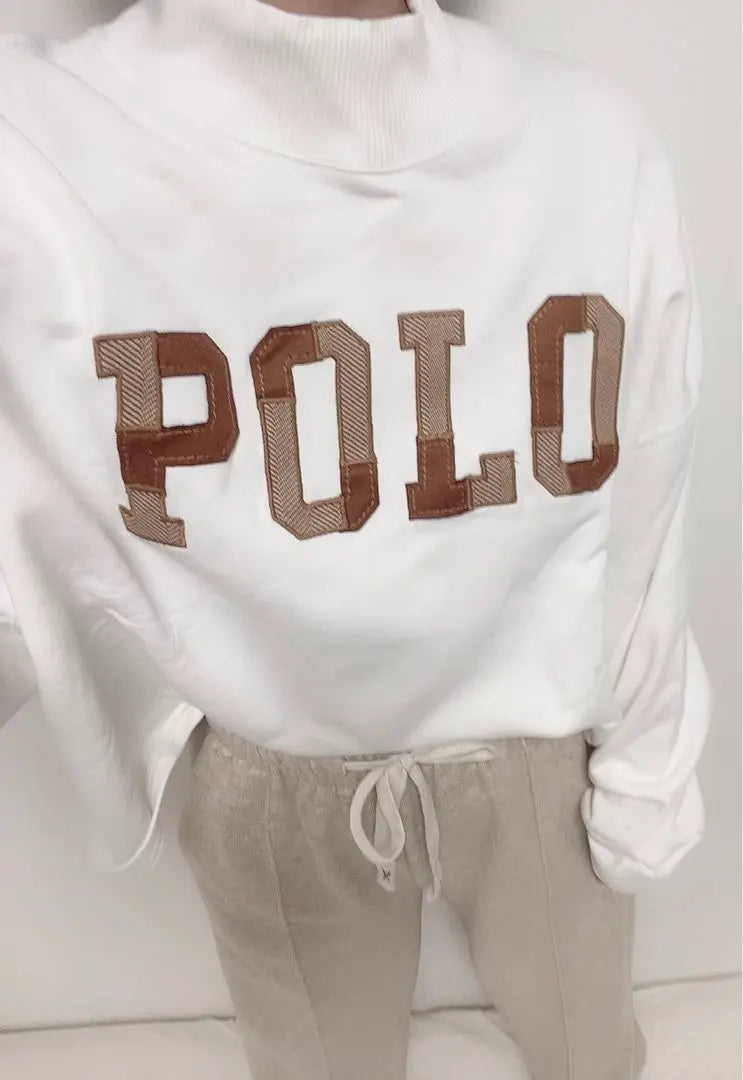 Ralph Lauren logo oversized mock neck sweatshirt white