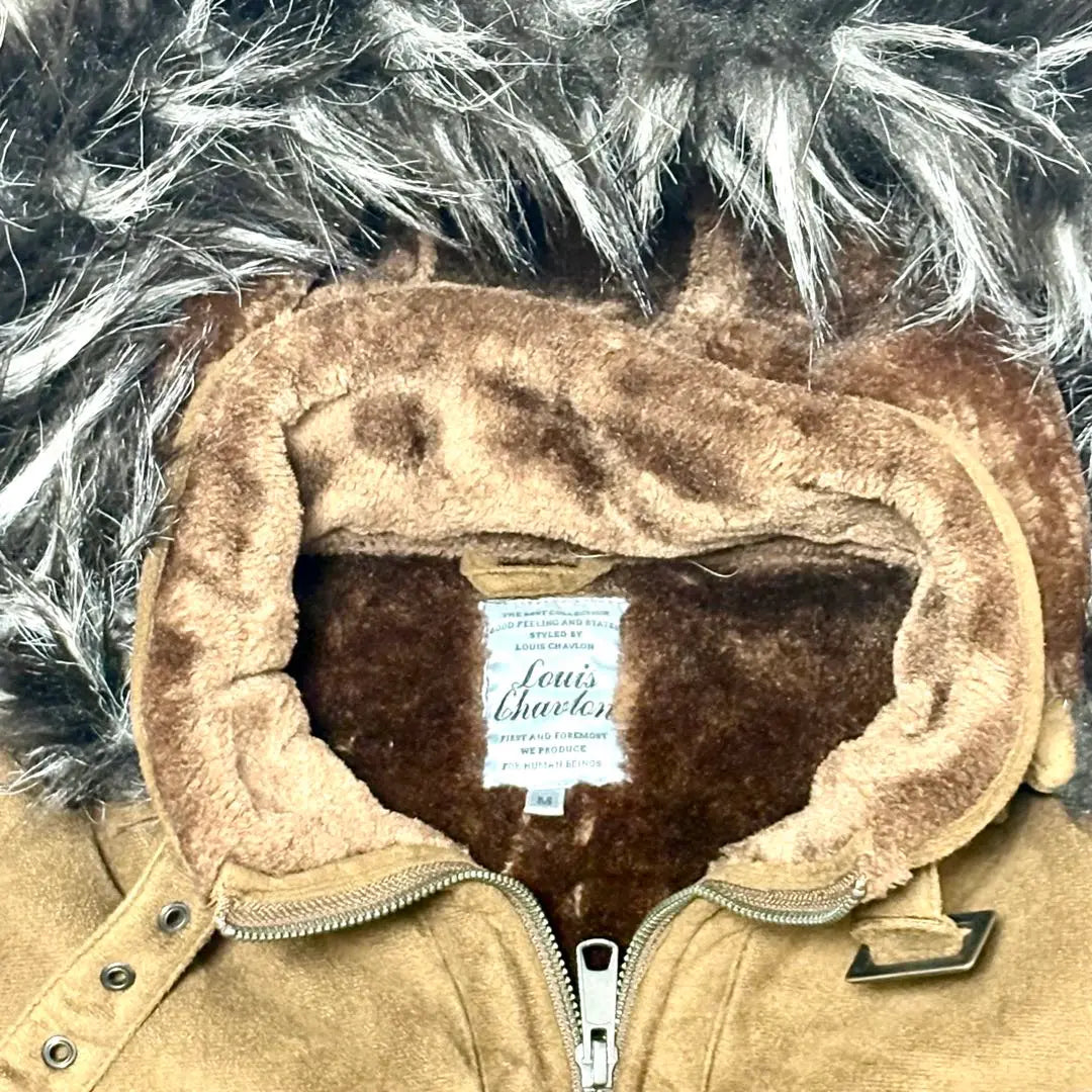 [Extremely beautiful] Louis Cha Bron sheepskin jacket fur hood brown M