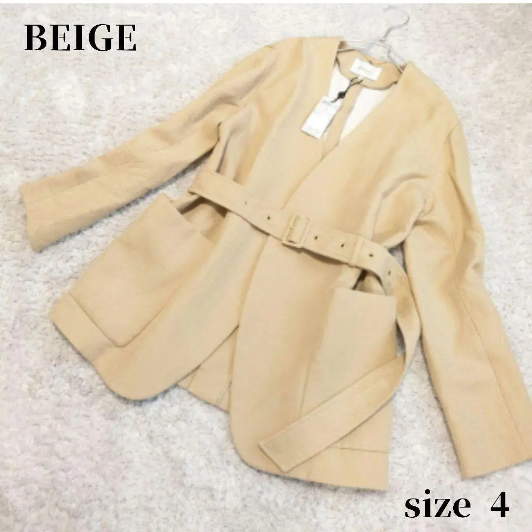 [Unused item] Tag included Baige collarless jacket belt beige linen