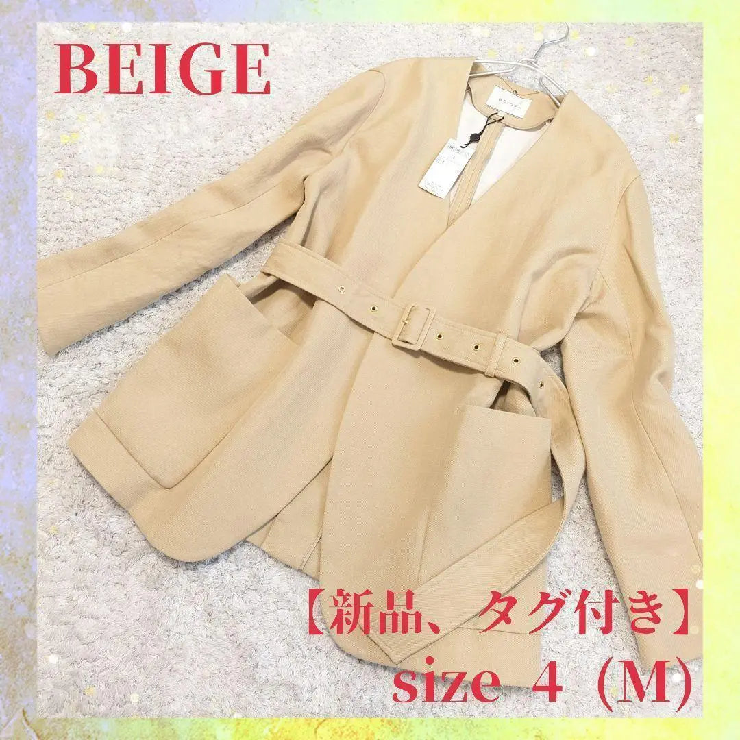 [Unused item] Tag included Baige collarless jacket belt beige linen