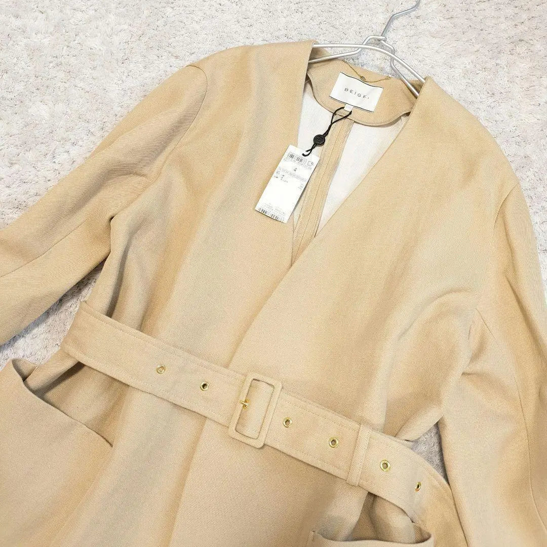 [Unused item] Tag included Baige collarless jacket belt beige linen