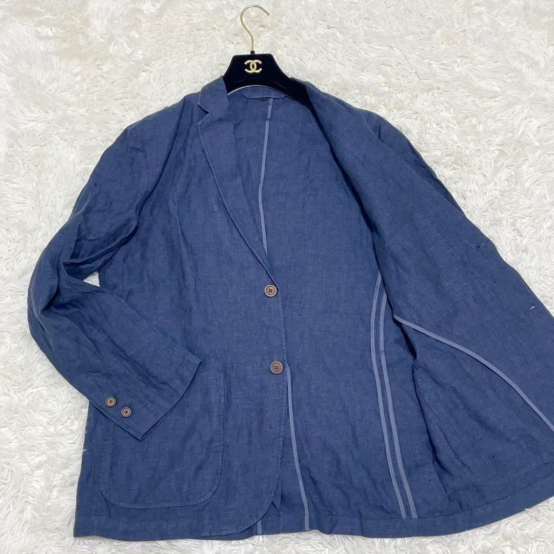 [Extremely beautiful condition✨] Large size tailored jacket linen navy XL spring and summer