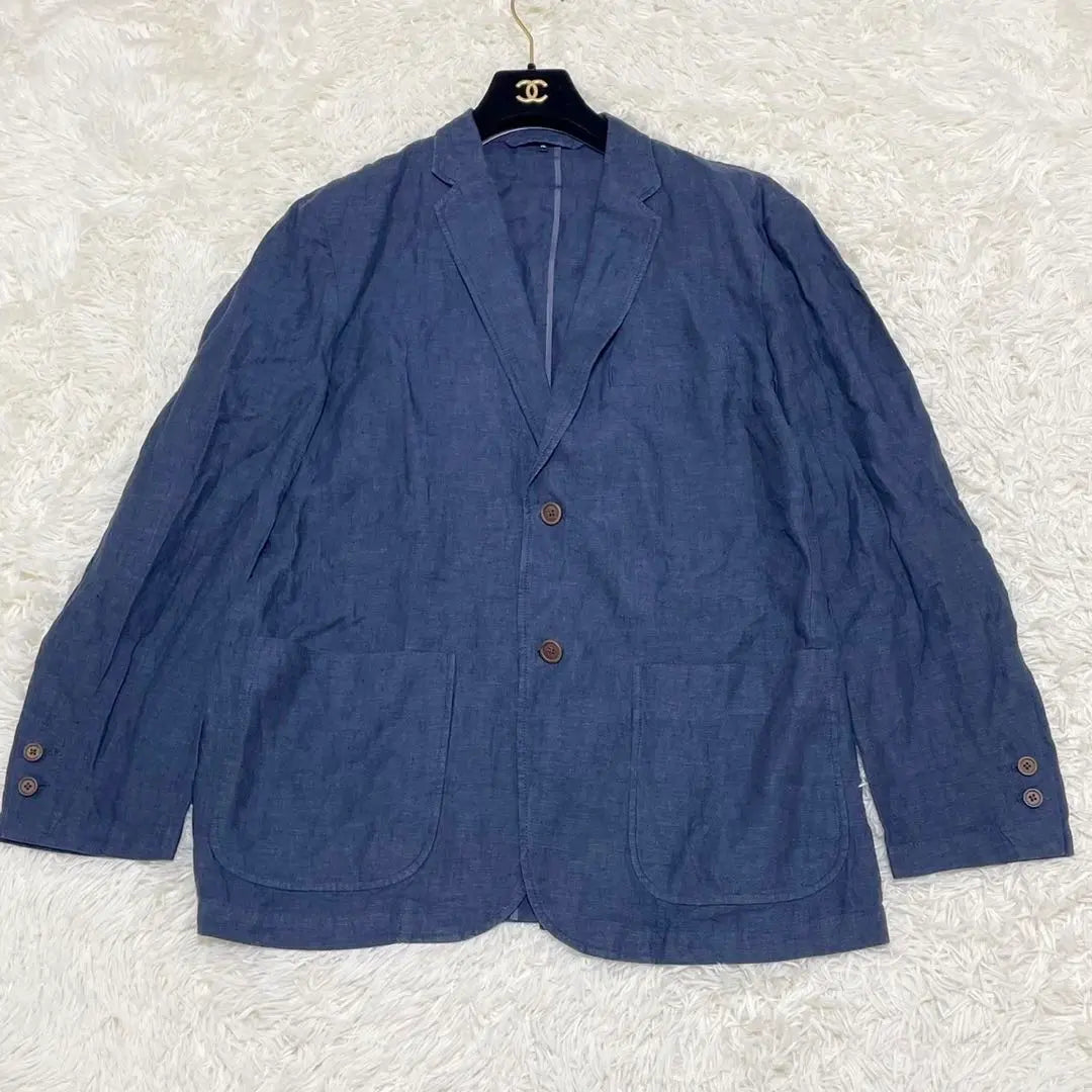 [Extremely beautiful condition✨] Large size tailored jacket linen navy XL spring and summer