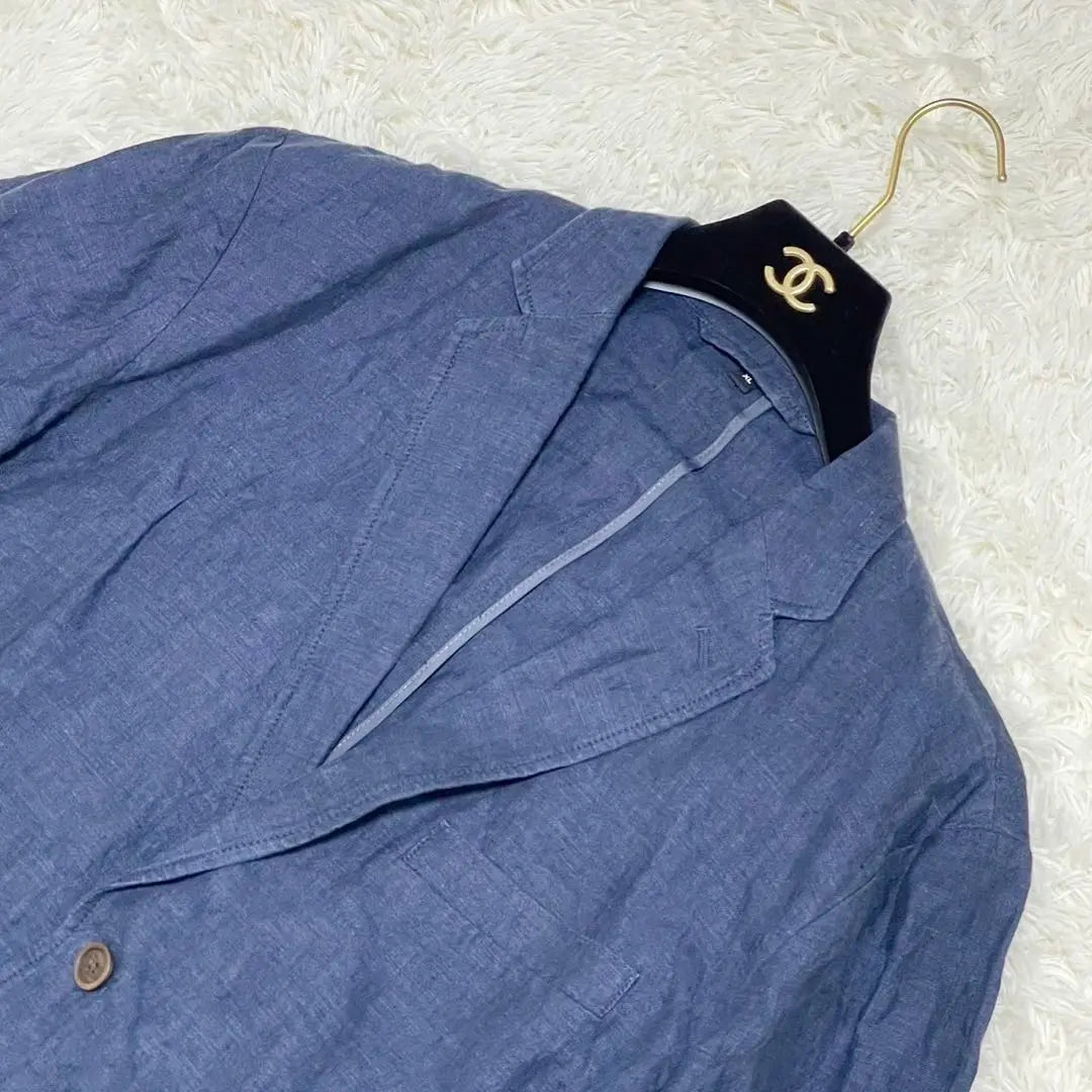 [Extremely beautiful condition✨] Large size tailored jacket linen navy XL spring and summer