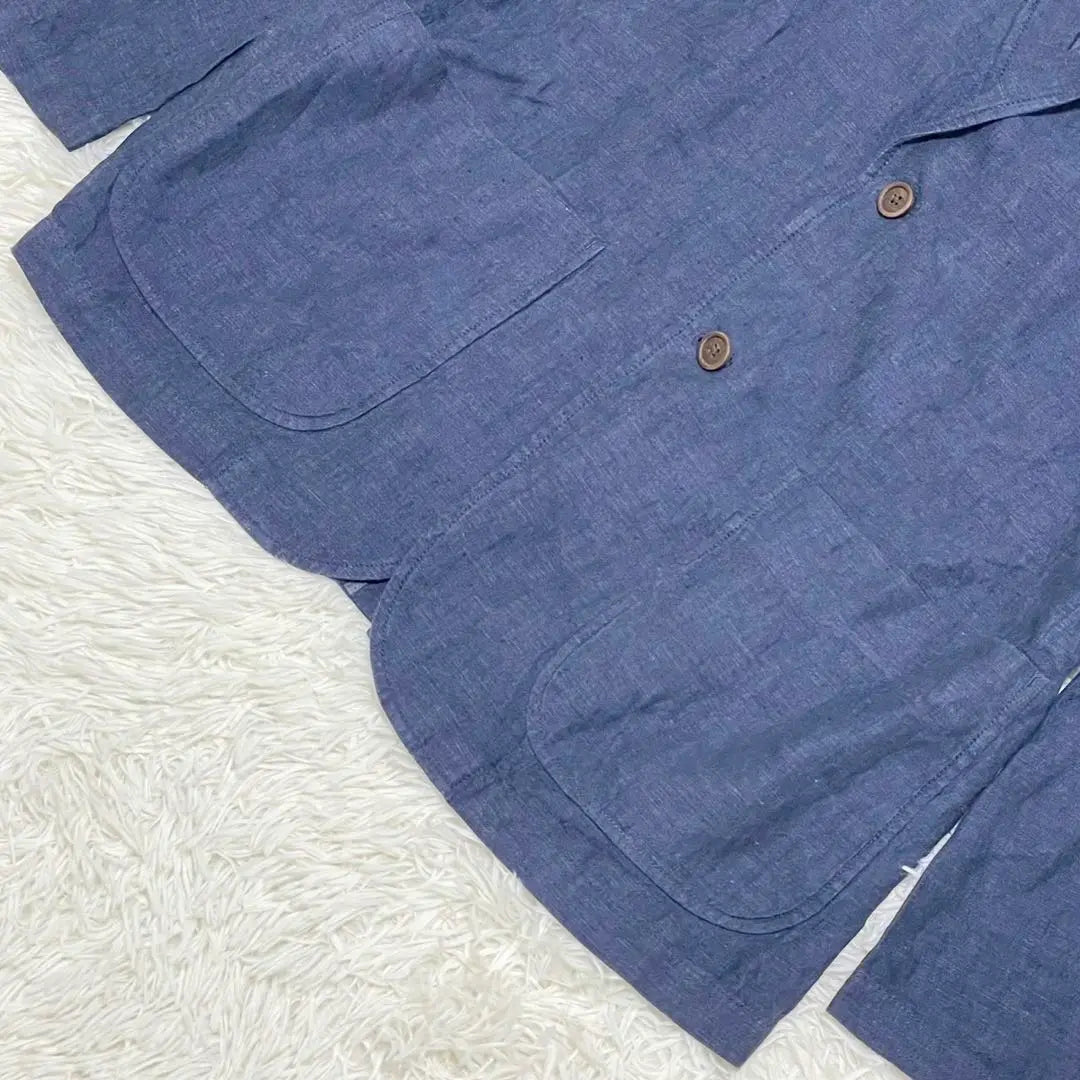 [Extremely beautiful condition✨] Large size tailored jacket linen navy XL spring and summer