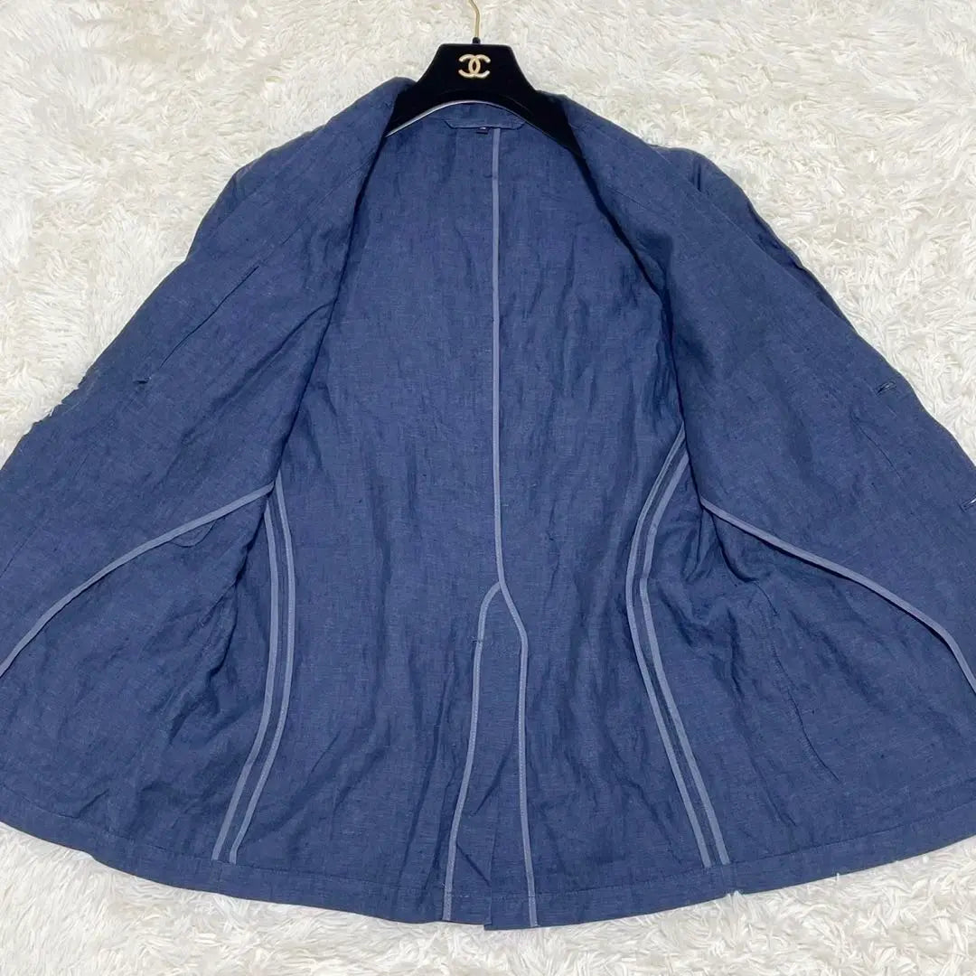 [Extremely beautiful condition✨] Large size tailored jacket linen navy XL spring and summer