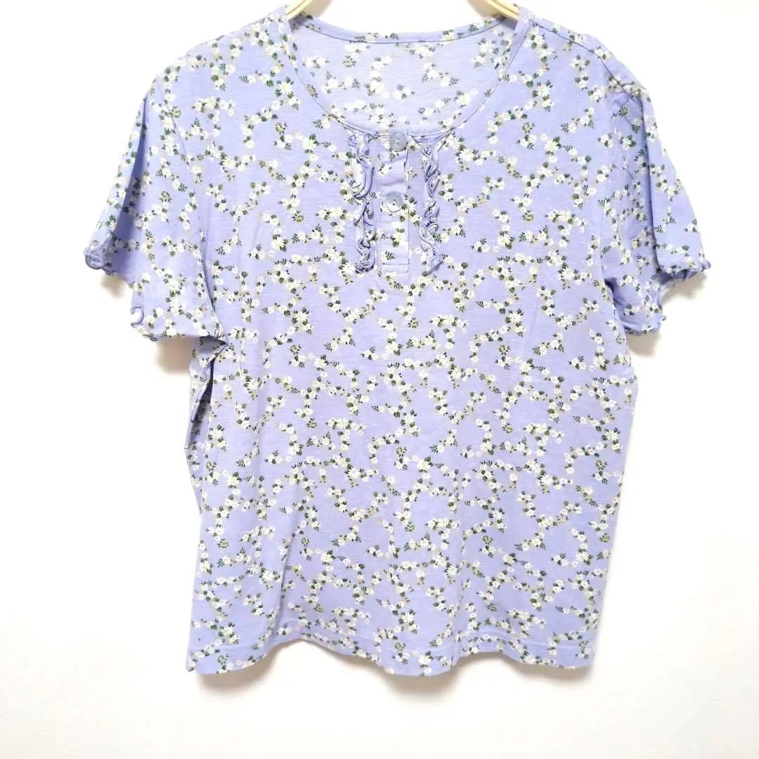 [M] Made in Japan 100% cotton asamerry blue floral pattern short sleeve T-shirt