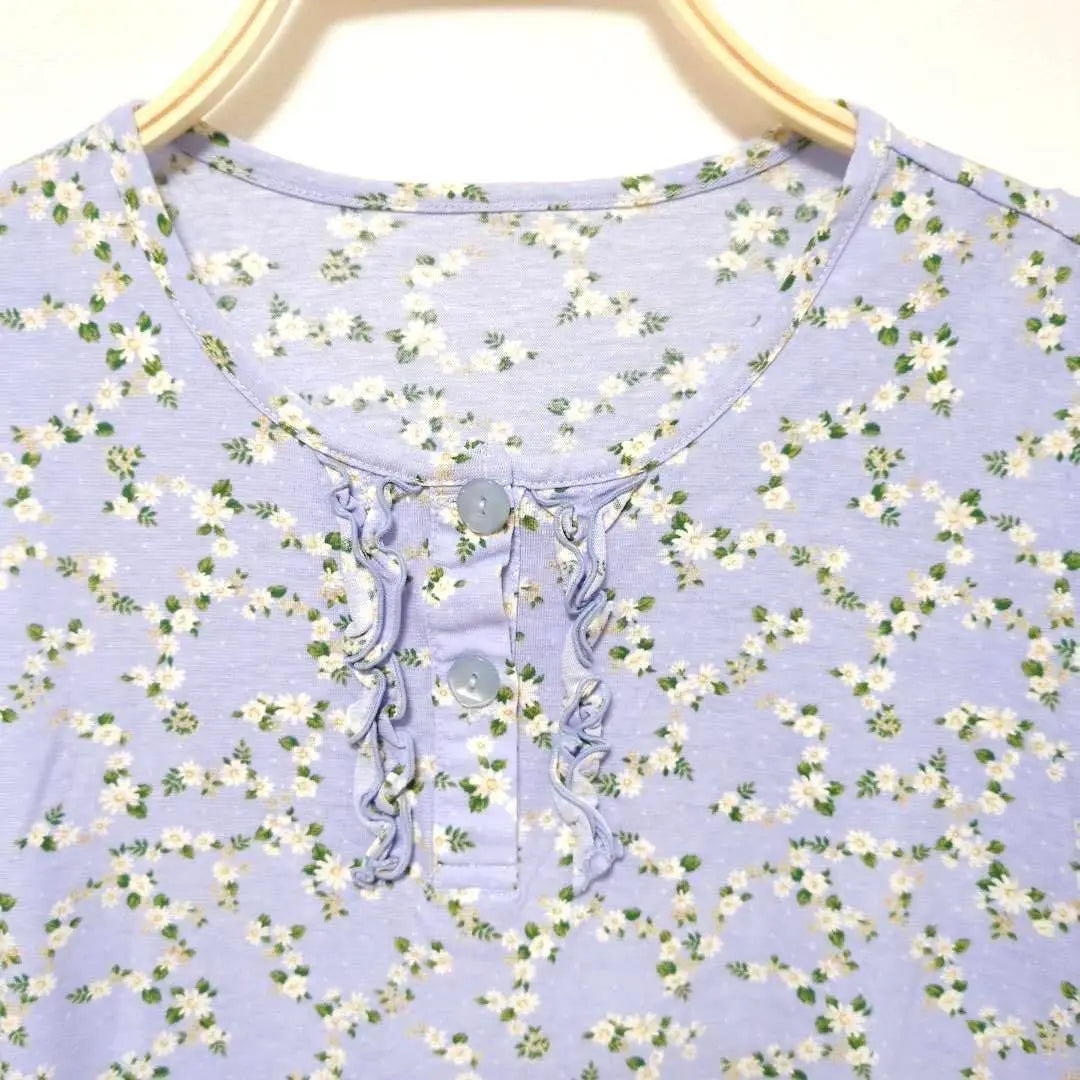 [M] Made in Japan 100% cotton asamerry blue floral pattern short sleeve T-shirt