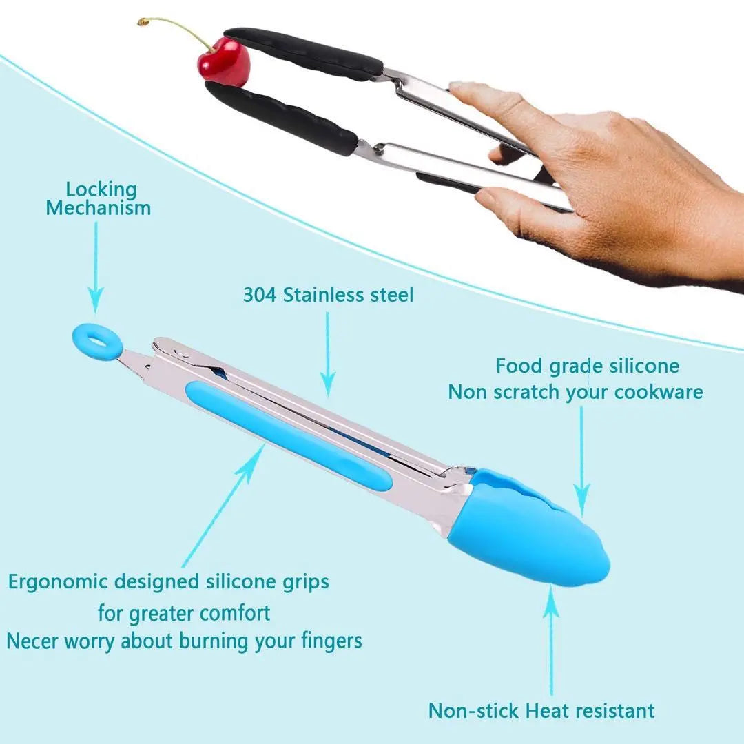 ✨Immediate purchase OK✨Silicon Tongs Mini Kitchen Tongs with Silicone Chips, 5 pieces