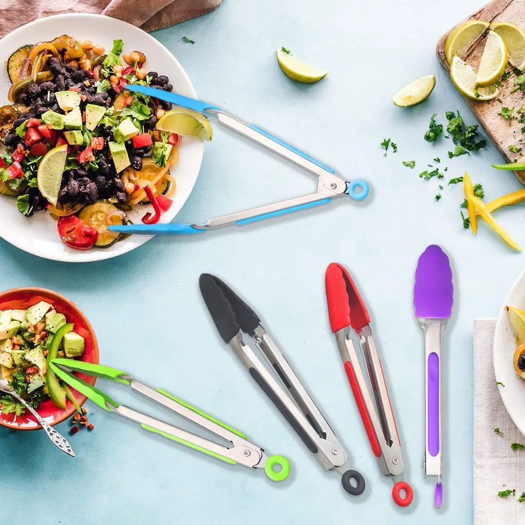 ✨Immediate purchase OK✨Silicon Tongs Mini Kitchen Tongs with Silicone Chips, 5 pieces