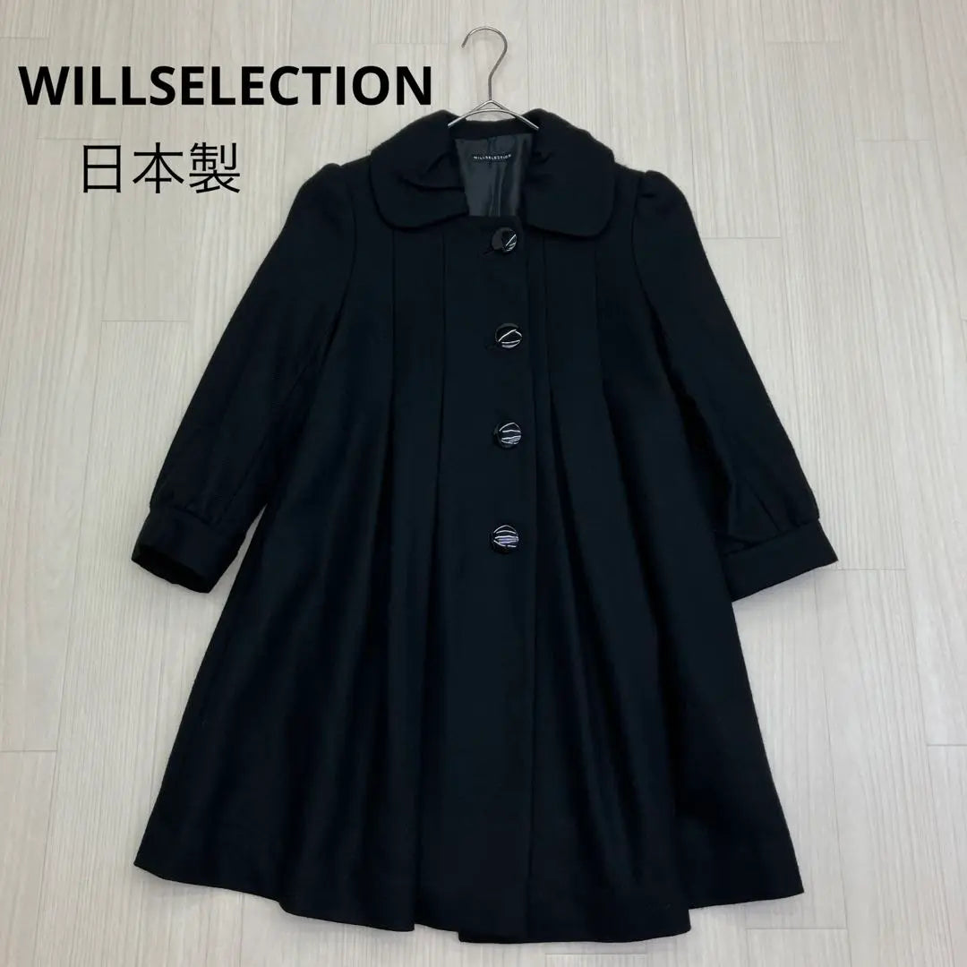 ◆ WILLSELECTION Abrigo de lana con cuello redondo fabricado en Japón, color negro