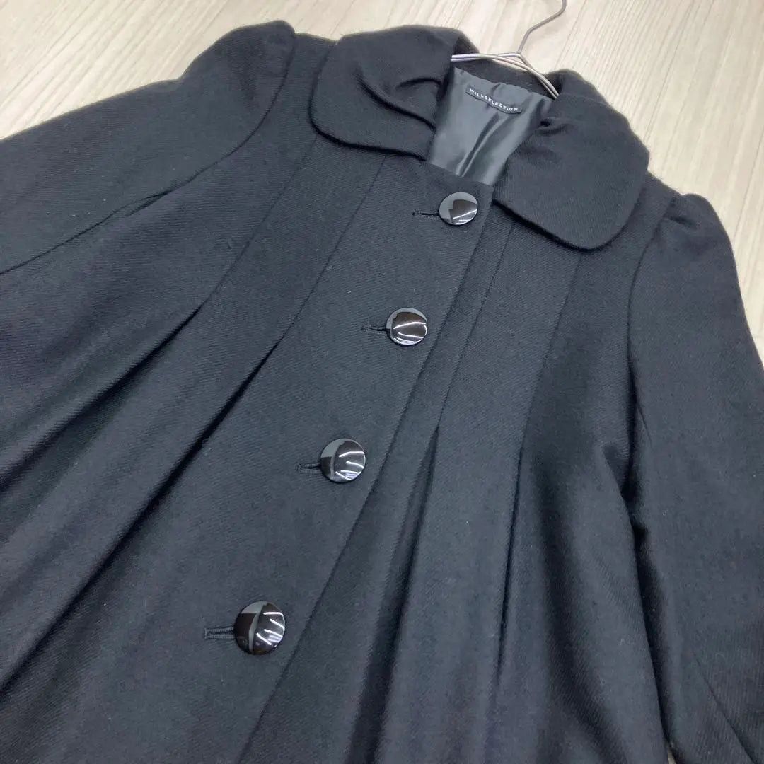 ◆ WILLSELECTION Abrigo de lana con cuello redondo fabricado en Japón, color negro