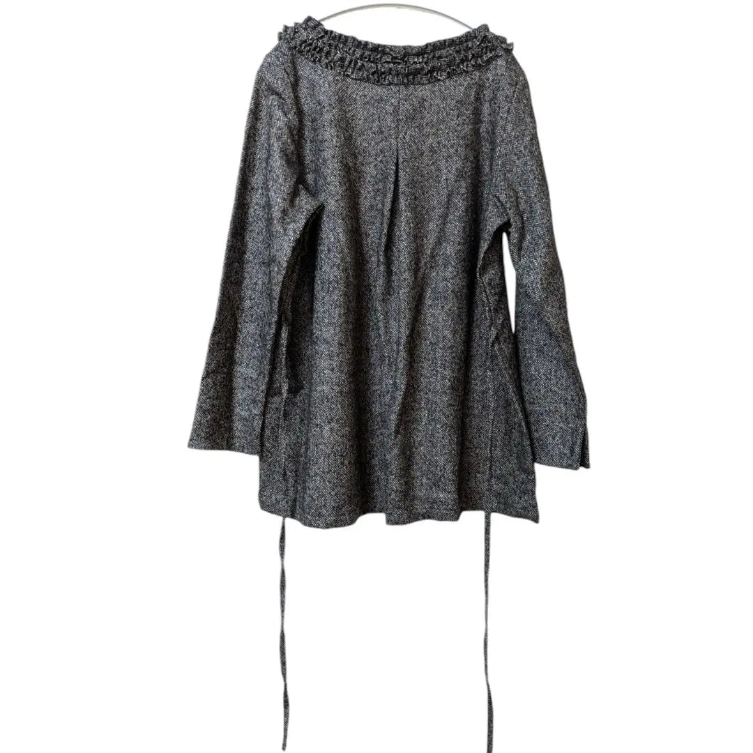 [Handmade] Tunic, thick, A-line, ruffled, long sleeves, wool, top, black