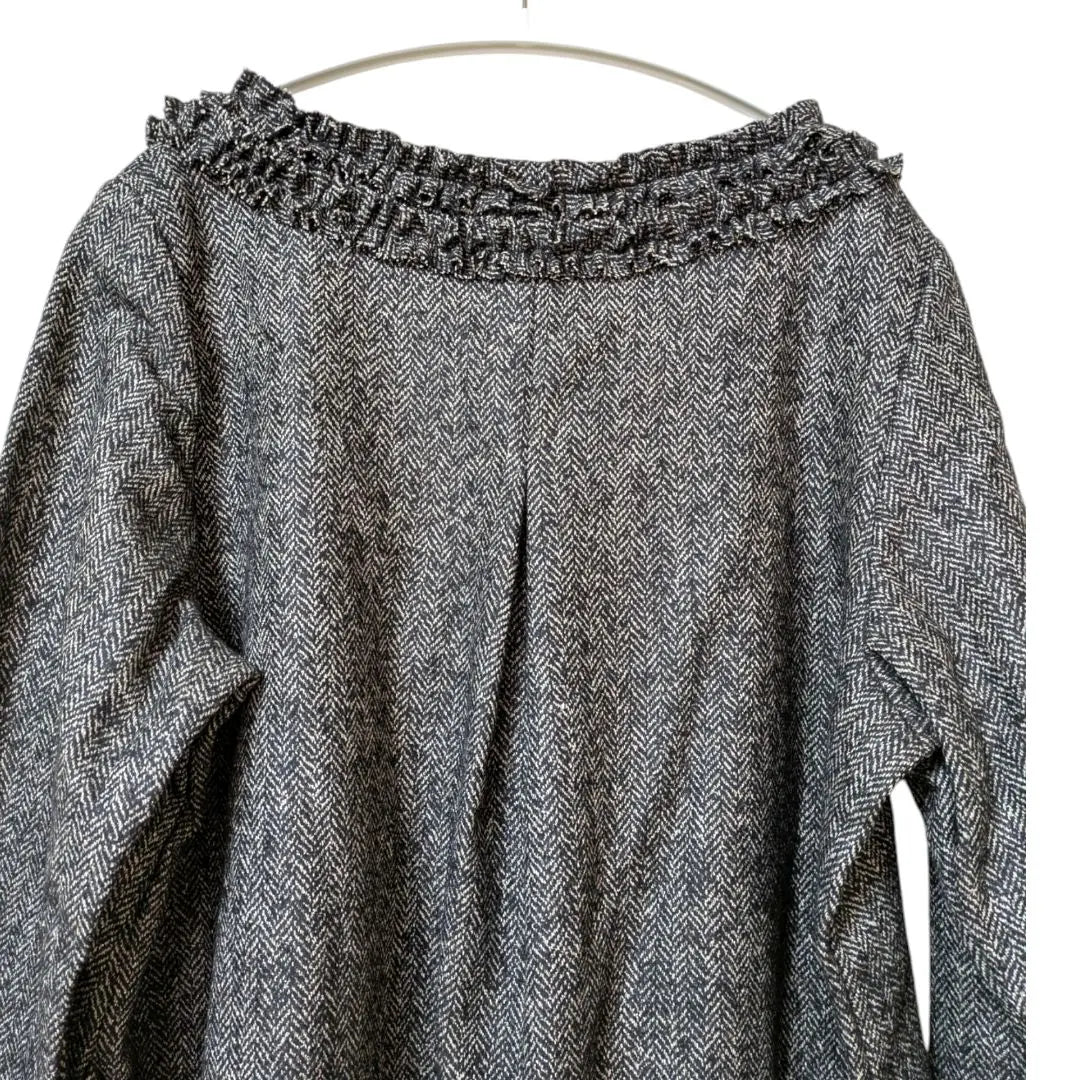 [Handmade] Tunic, thick, A-line, ruffled, long sleeves, wool, top, black