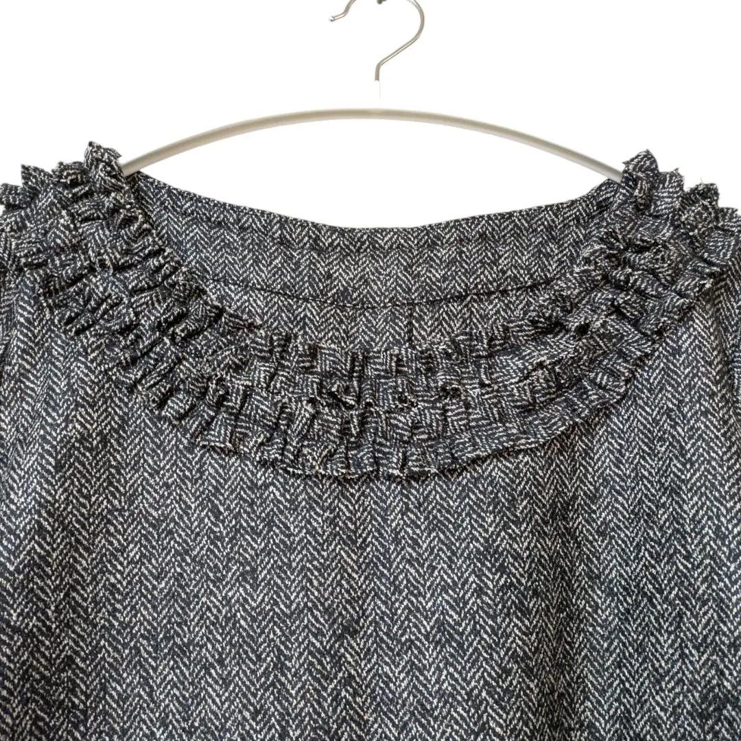 [Handmade] Tunic, thick, A-line, ruffled, long sleeves, wool, top, black