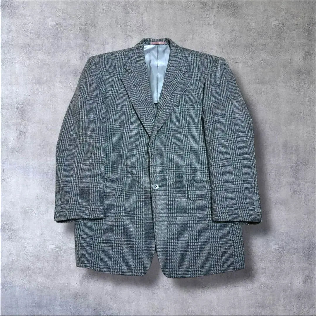 90's vintage tailored jacket glen check grey