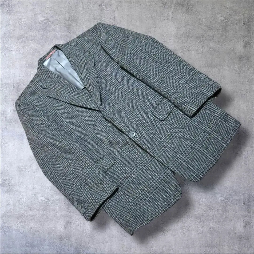 90's vintage tailored jacket glen check grey