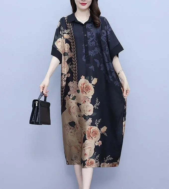 Large size for women, spring, summer, dress, floral pattern, shirt, new, short sleeve