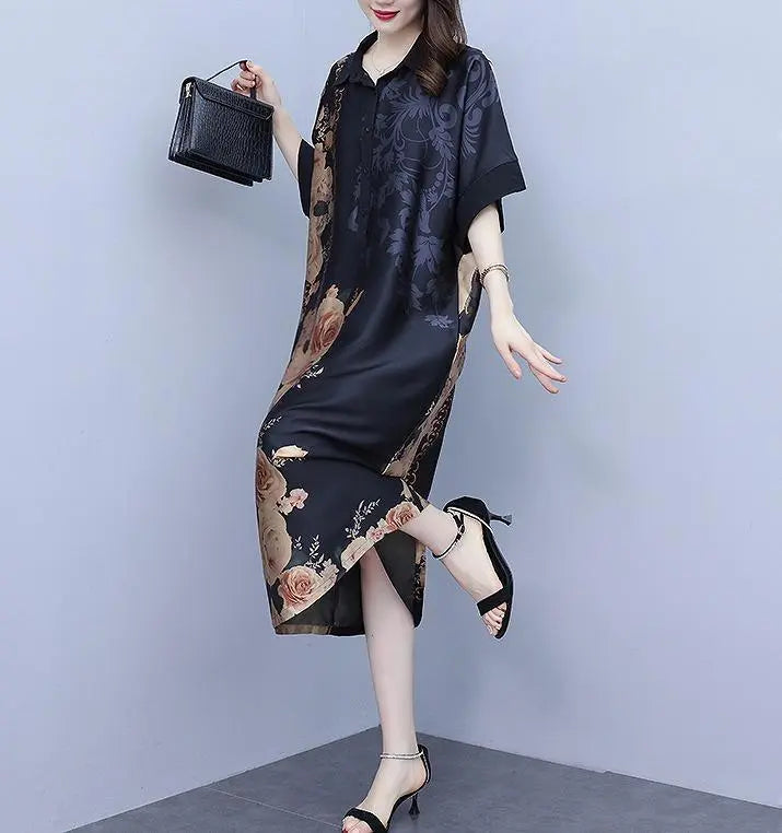 Large size for women, spring, summer, dress, floral pattern, shirt, new, short sleeve