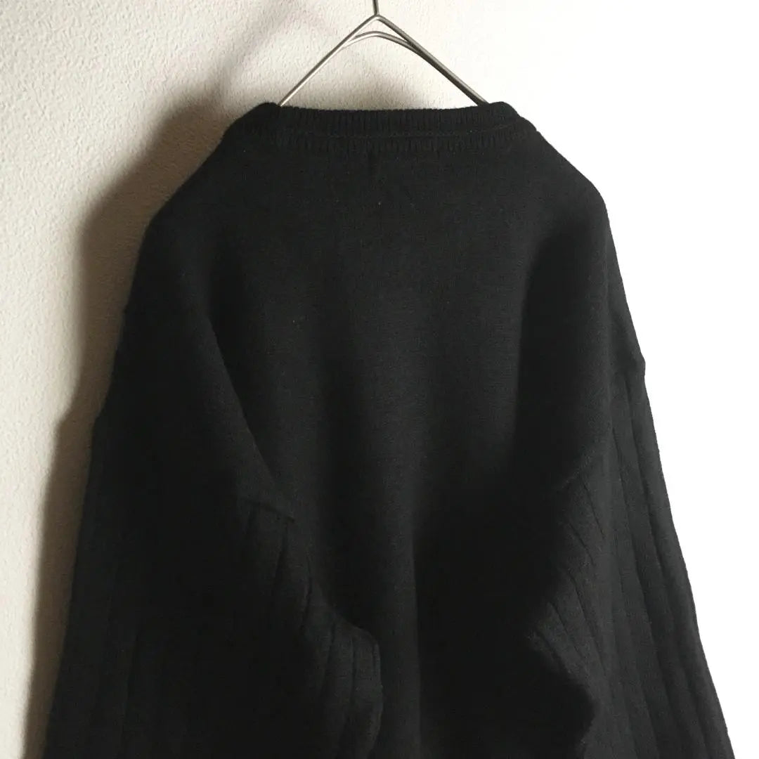 [Knit] Sweater Low Gauge Geometric Pattern Made in Japan Thick M Black Men's Old-wearing