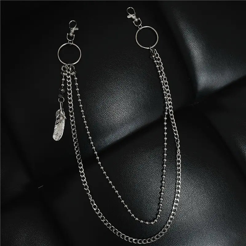 Rock Silver Street Chain Belt Feather Wallet Chain Feather