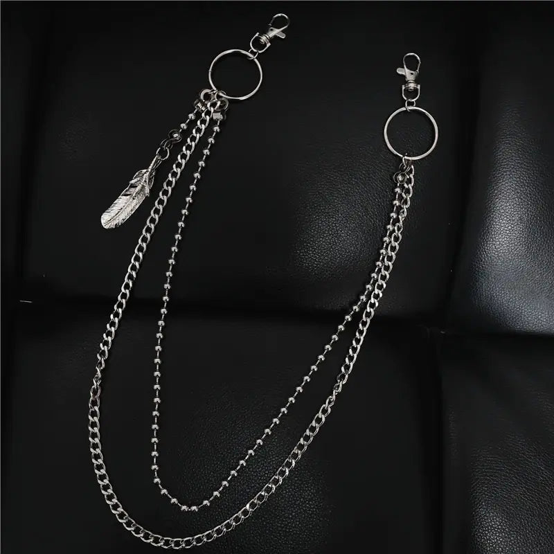 Rock Silver Street Chain Belt Feather Wallet Chain Feather