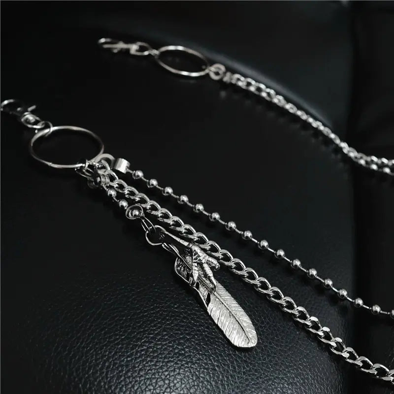 Rock Silver Street Chain Belt Feather Wallet Chain Feather