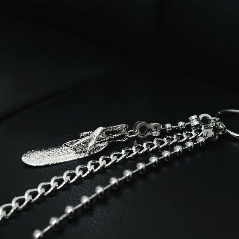 Rock Silver Street Chain Belt Feather Wallet Chain Feather