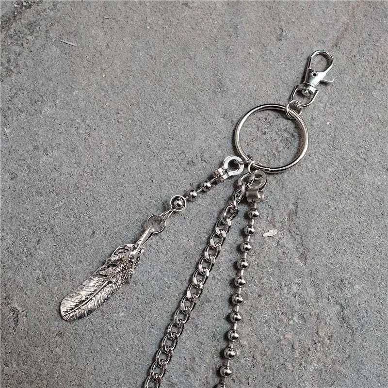 Rock Silver Street Chain Belt Feather Wallet Chain Feather