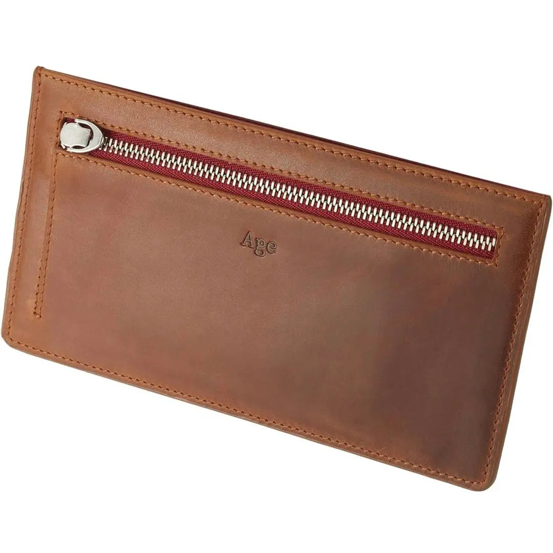 AGE] Long Wallet, Thin 9mm Ultra Slim Cowhide Leather (Brown)