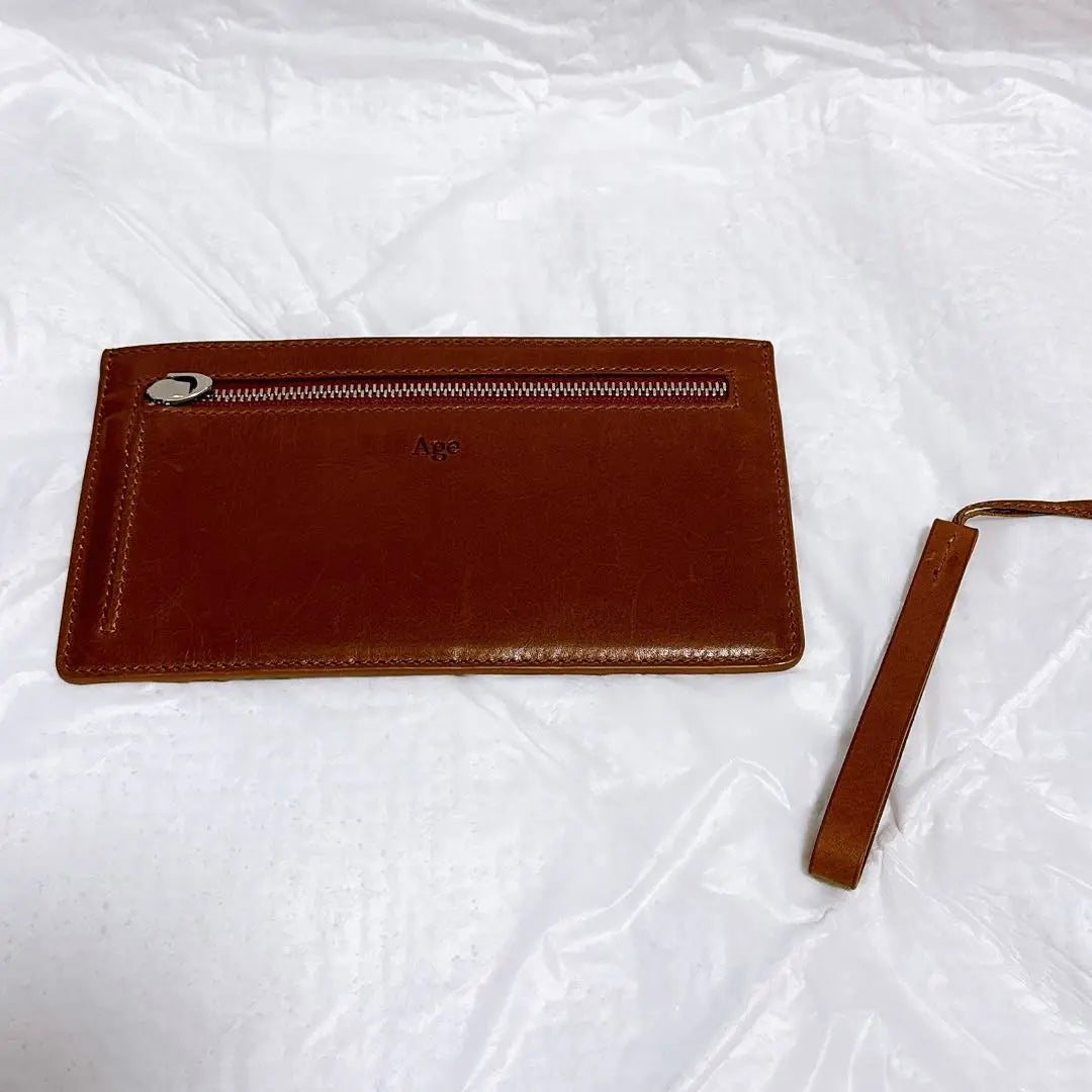 AGE] Long Wallet, Thin 9mm Ultra Slim Cowhide Leather (Brown)