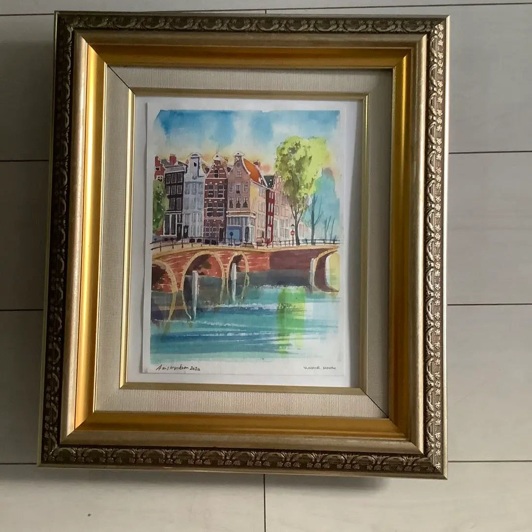 Con cantidad de pintura en acuarela Certificado de Amsterdam | 額付き 水彩画 アムステルダム 証明書付き