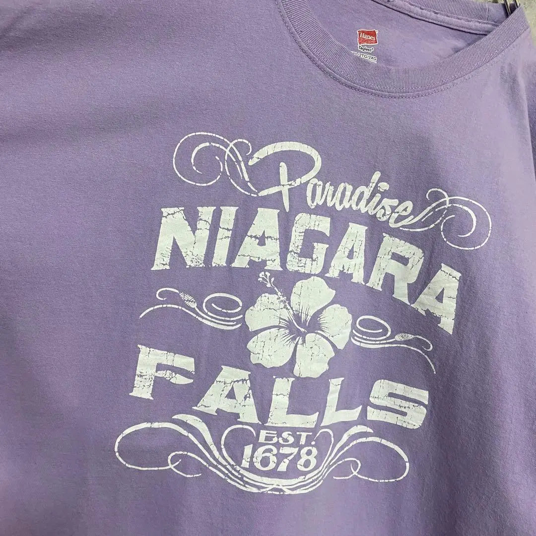 Haines ropa usada Importación americana Camiseta con estampado de las Cataratas del Niágara Manga corta grande | ヘインズ 古着 アメリカ輸入 ナイアガラの滝 プリント Tシャツ 半袖 大きめ