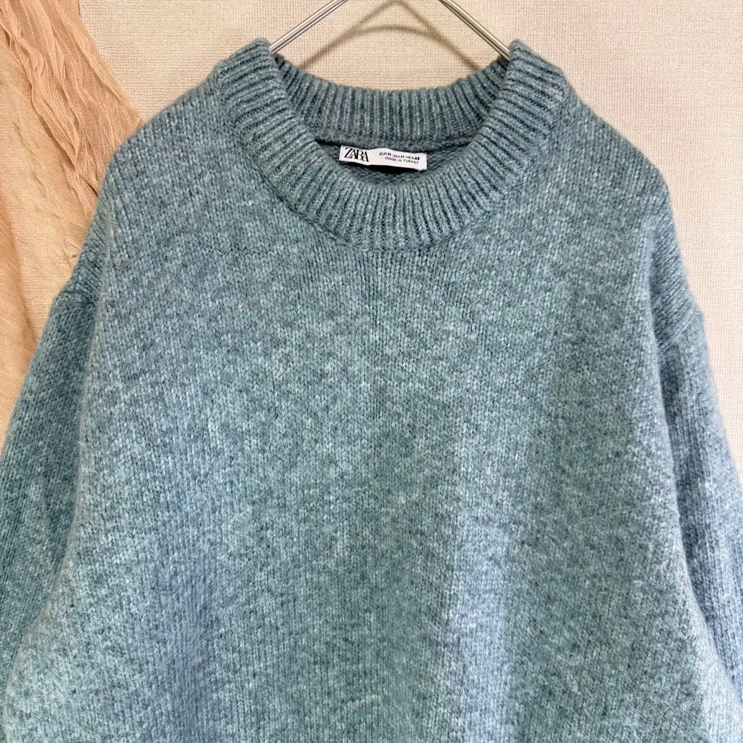 [ZARA] M Crew Neck Knit Sweater Blue Unisex Washable