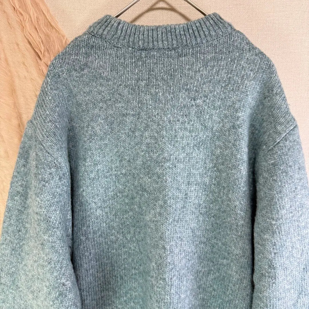 [ZARA] M Crew Neck Knit Sweater Blue Unisex Washable