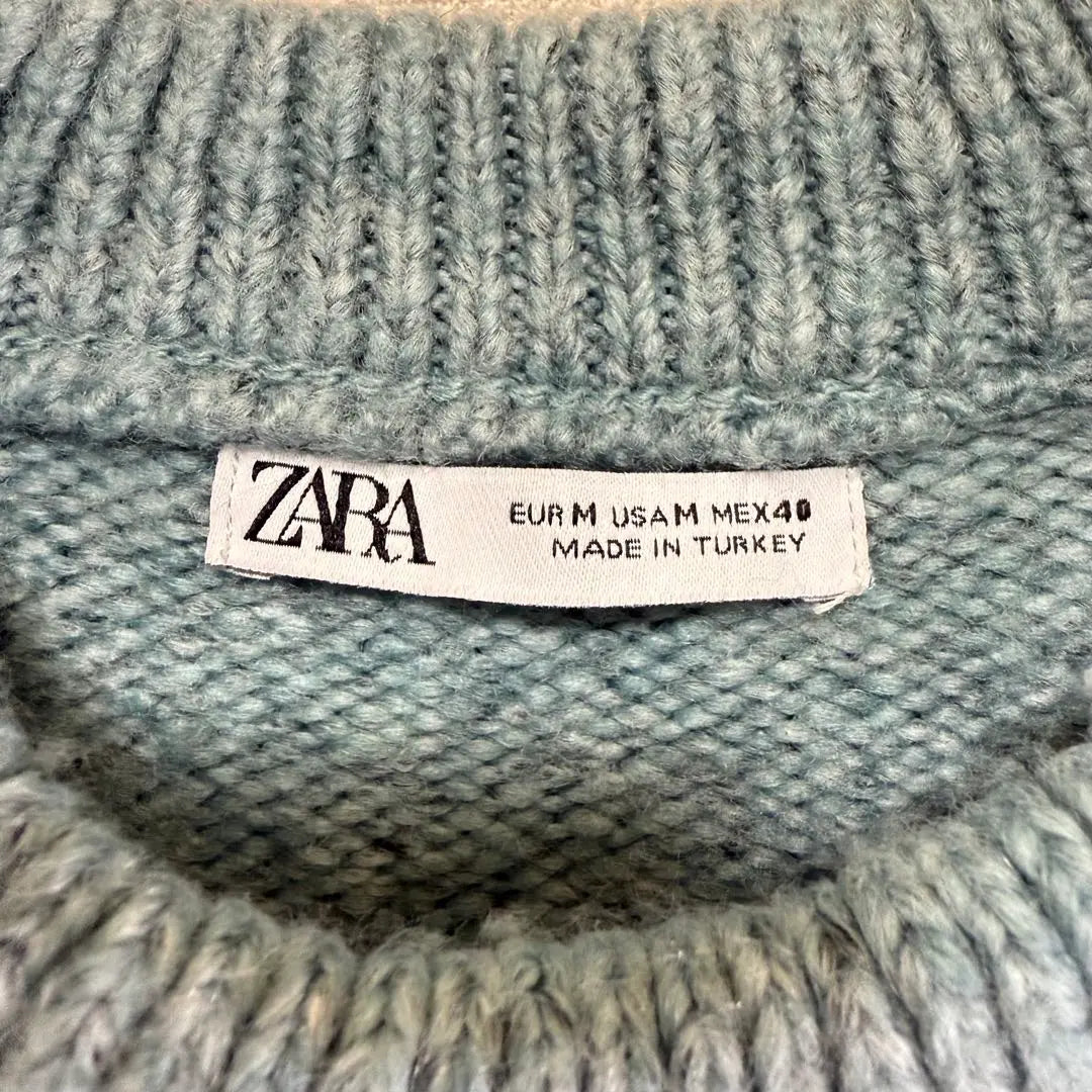 [ZARA] M Crew Neck Knit Sweater Blue Unisex Washable