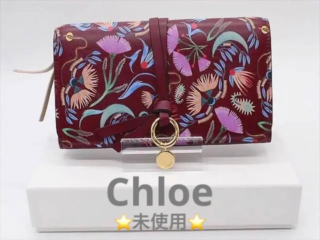 [1581] Unused *Chloe* Long wallet, floral pattern, snap button, box included