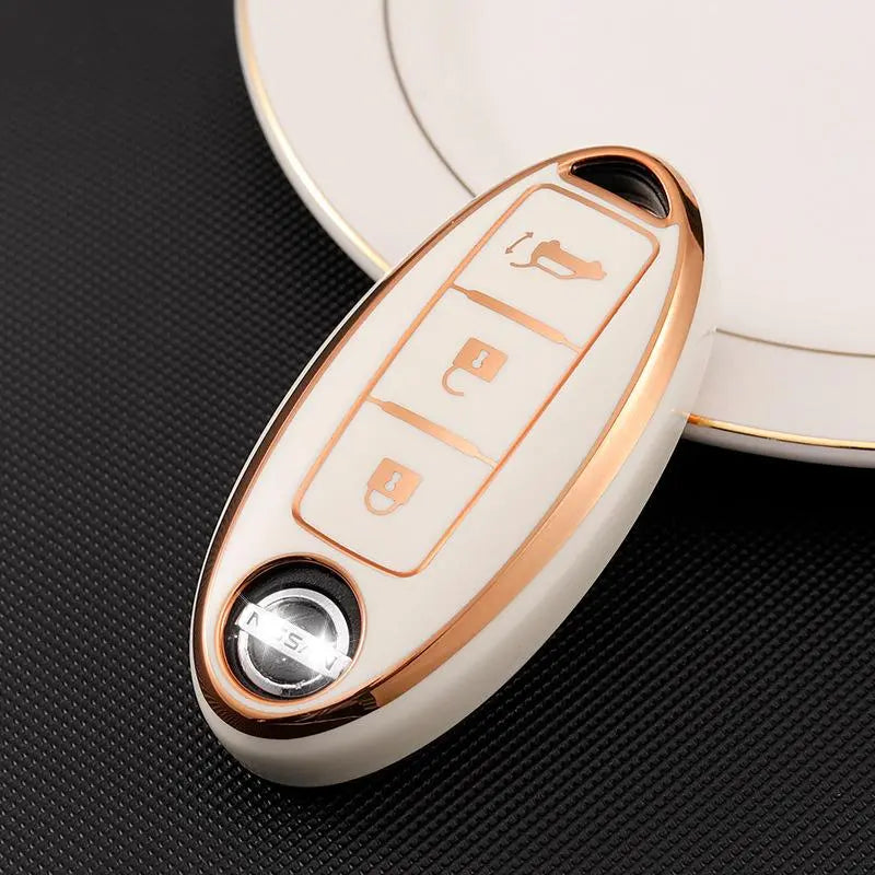 Nissan Smart Key Case TPU Key Cover White x Gold Backdoor