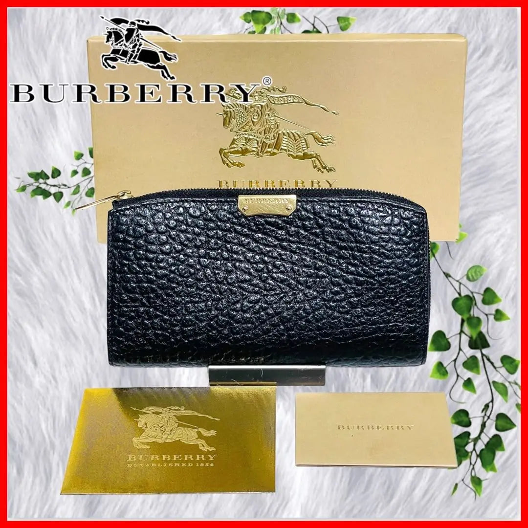 [BURBERRY] Beautiful condition Burberry leather long wallet with grained leather, gold hardware, black