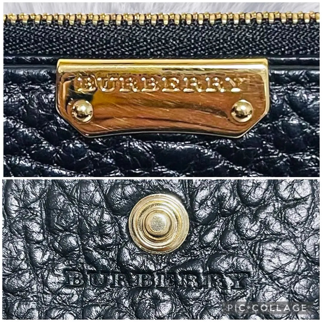 [BURBERRY] Cartera larga de piel Burberry en perfecto estado con piel granulada, herrajes dorados, color negro